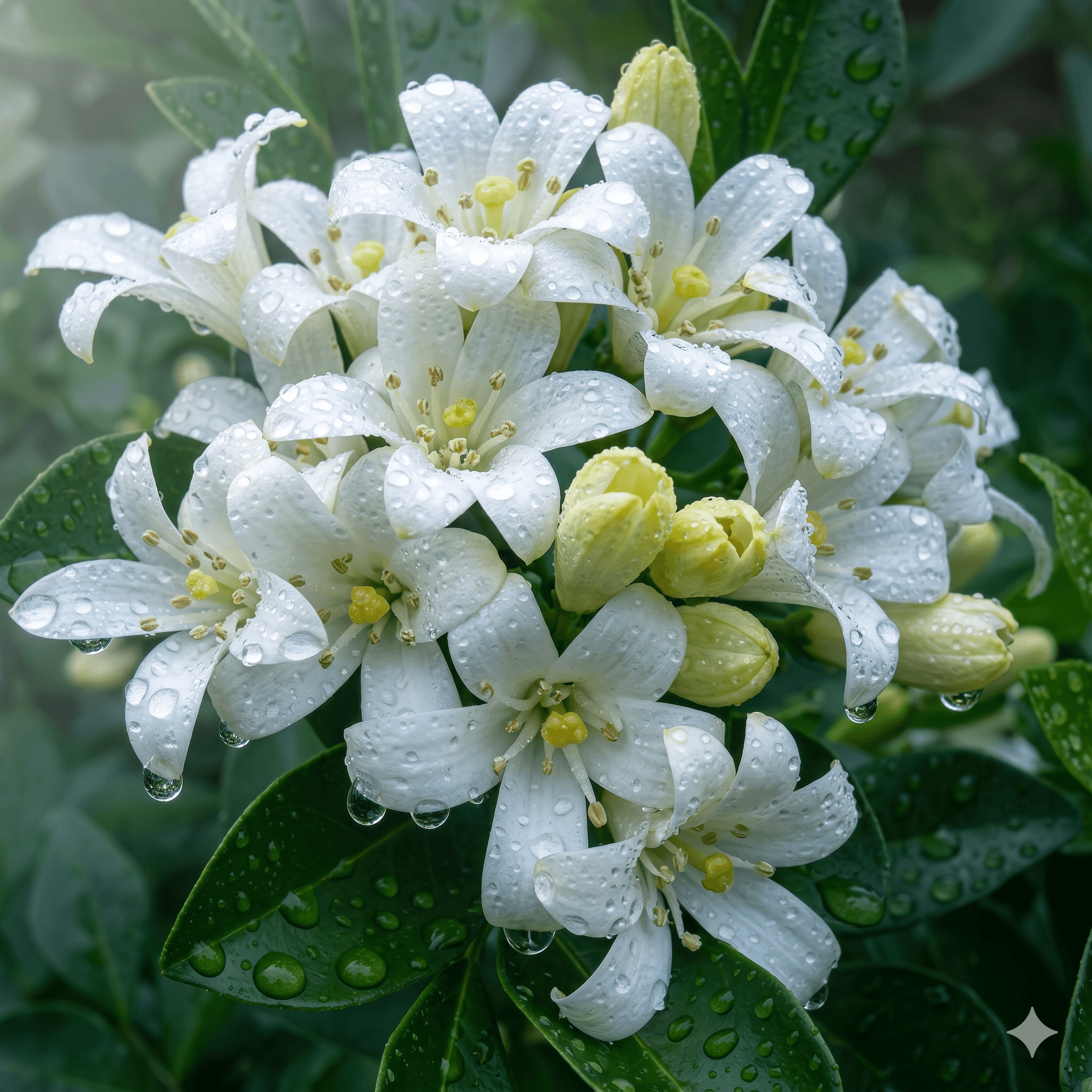 Jasminblüten mit Morgentau